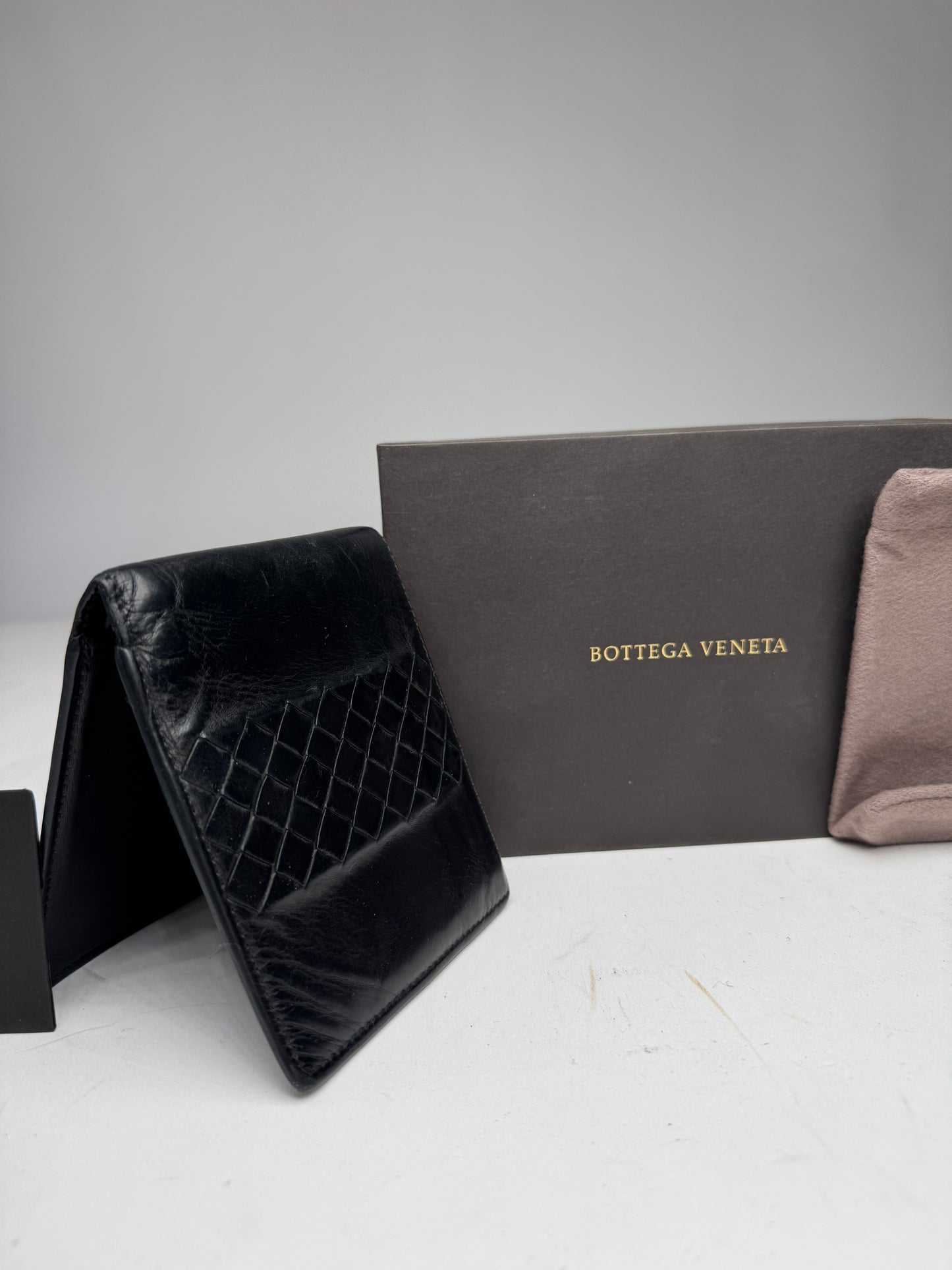 Vintage Bottega Veneta Flapable Leather Wallet Black
