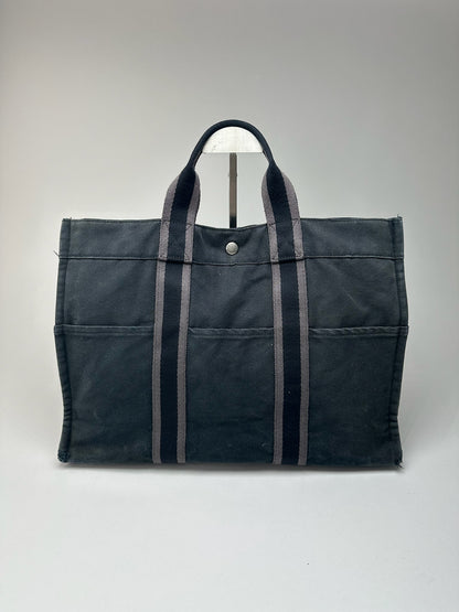 Vintage Hermes Cotton Shopper Bag Black