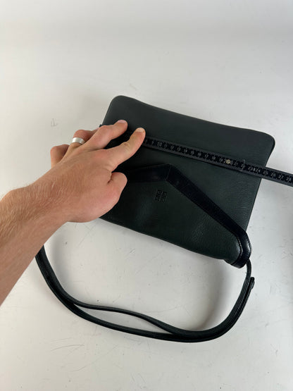 Vintage Givenchy Leather Shoulder Bag Black Forest Green
