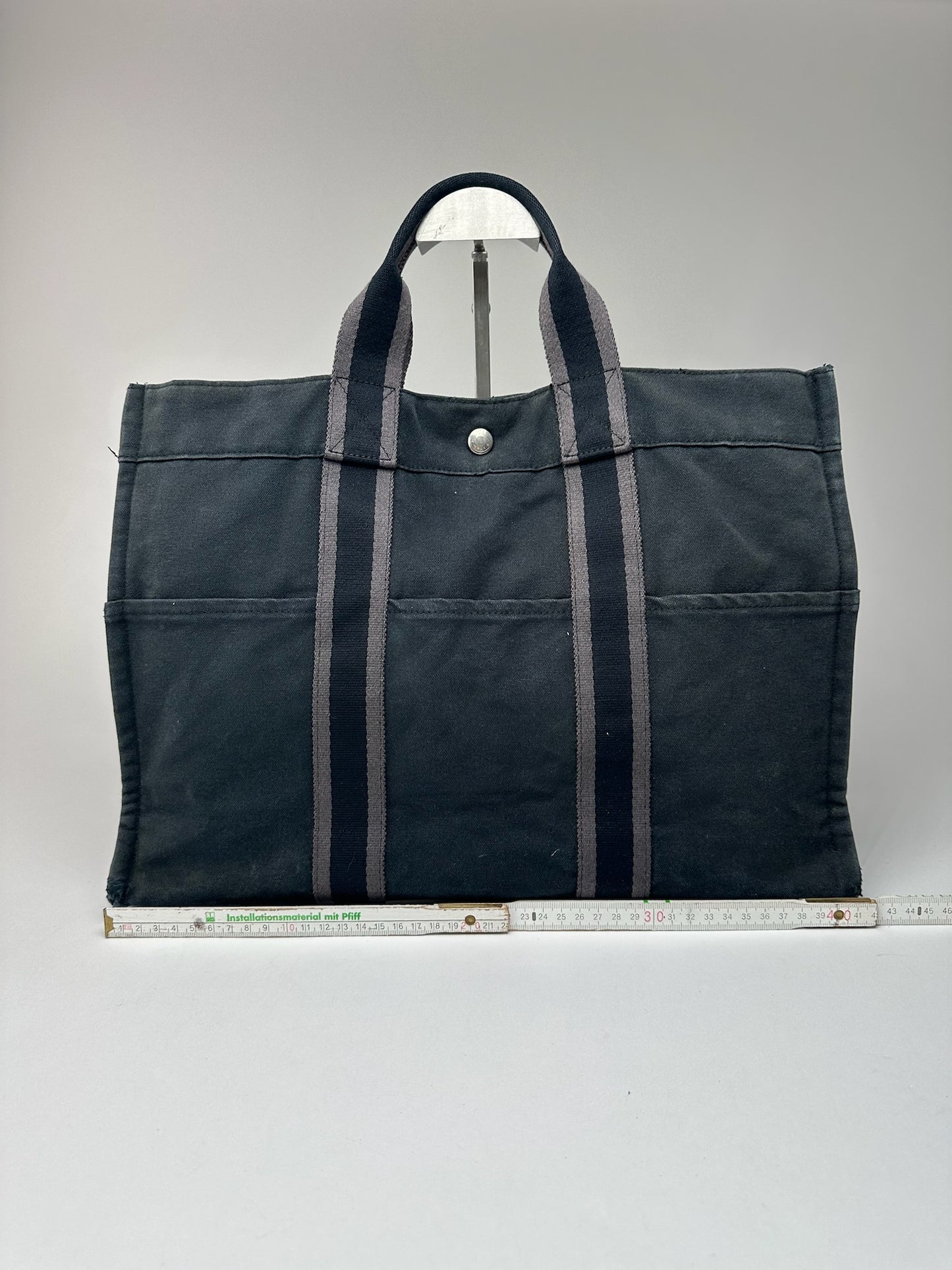 Vintage Hermes Cotton Shopper Bag Black