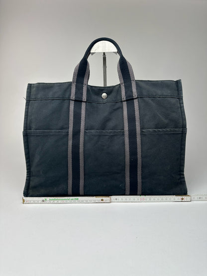 Vintage Hermes Cotton Shopper Bag Black