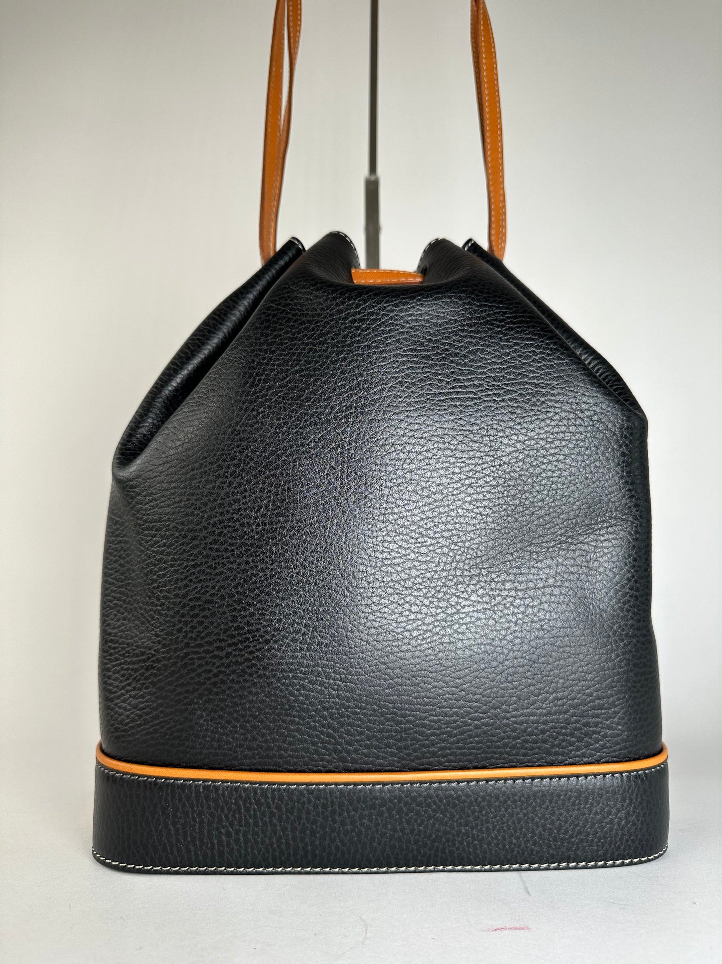 Vintage Courrèges AC Logo Leather Bucket Bag Black Cognac