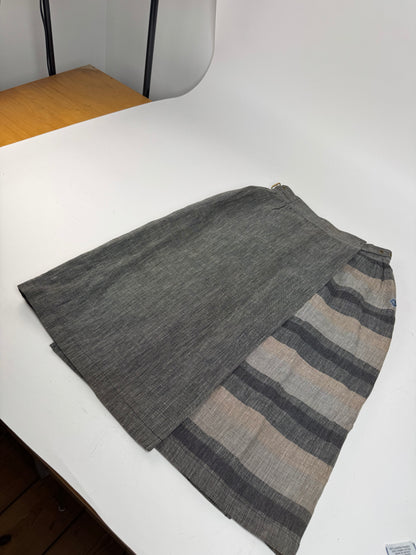 Vintage Dior Asymetric Checked Wool Skirt M Grey