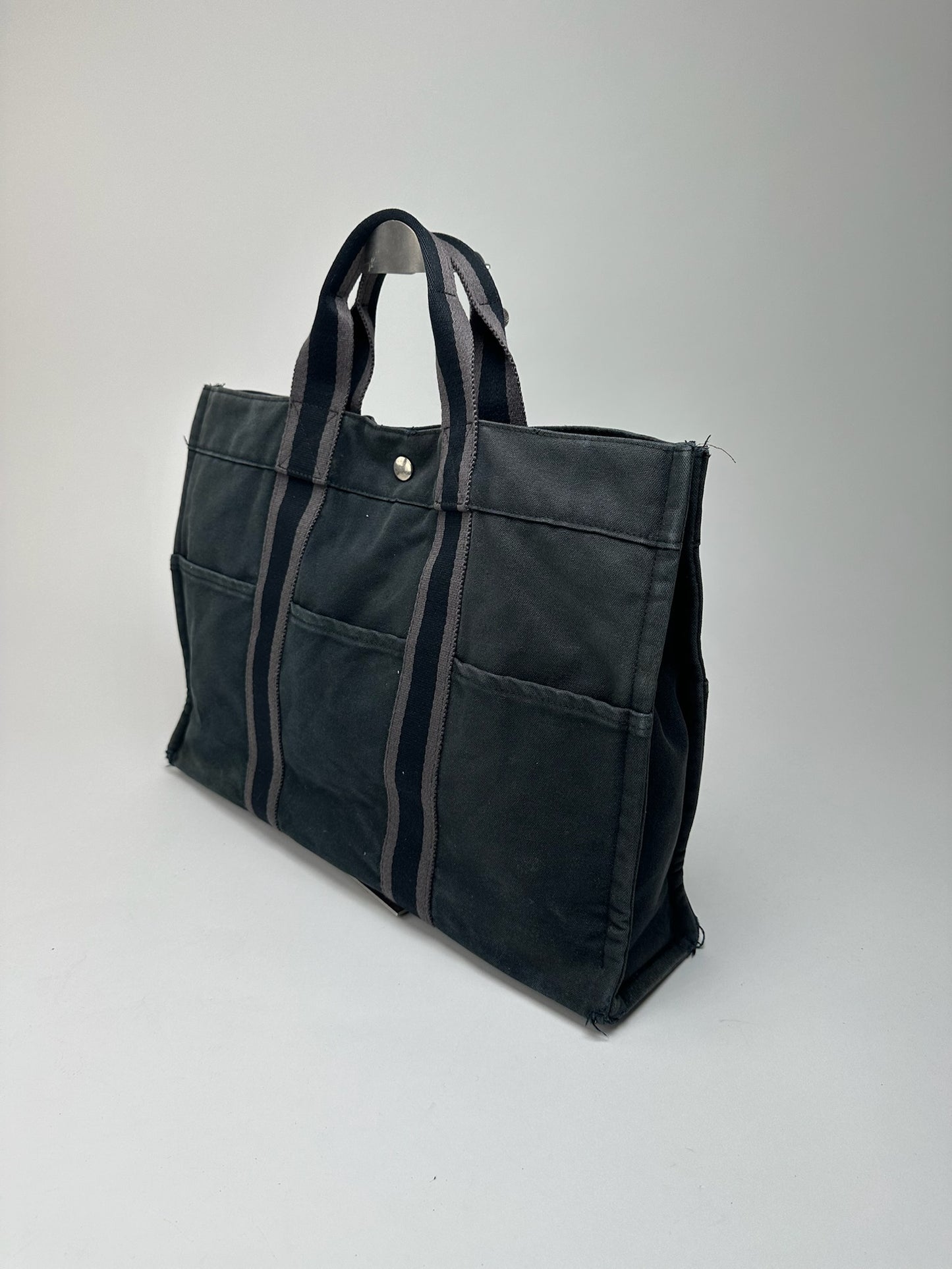 Vintage Hermes Cotton Shopper Bag Black