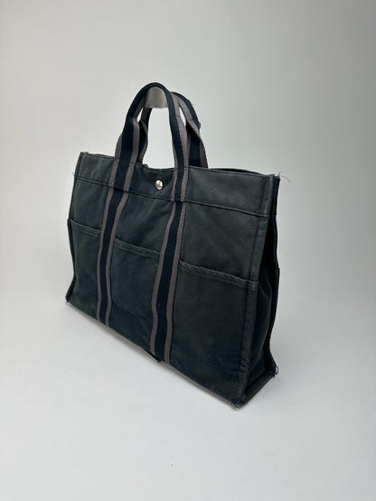 Vintage Hermes Cotton Shopper Bag Black