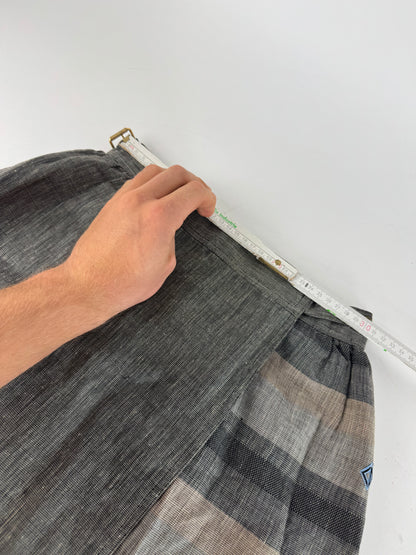 Vintage Dior Asymetric Checked Wool Skirt M Grey
