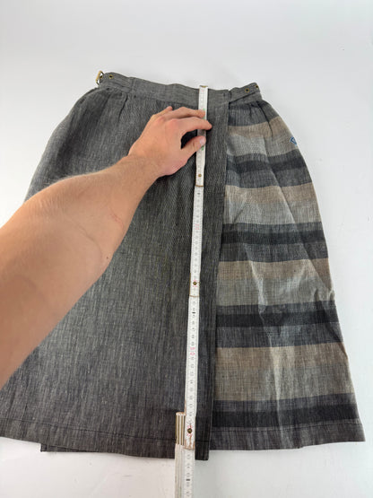 Vintage Dior Asymetric Checked Wool Skirt M Grey