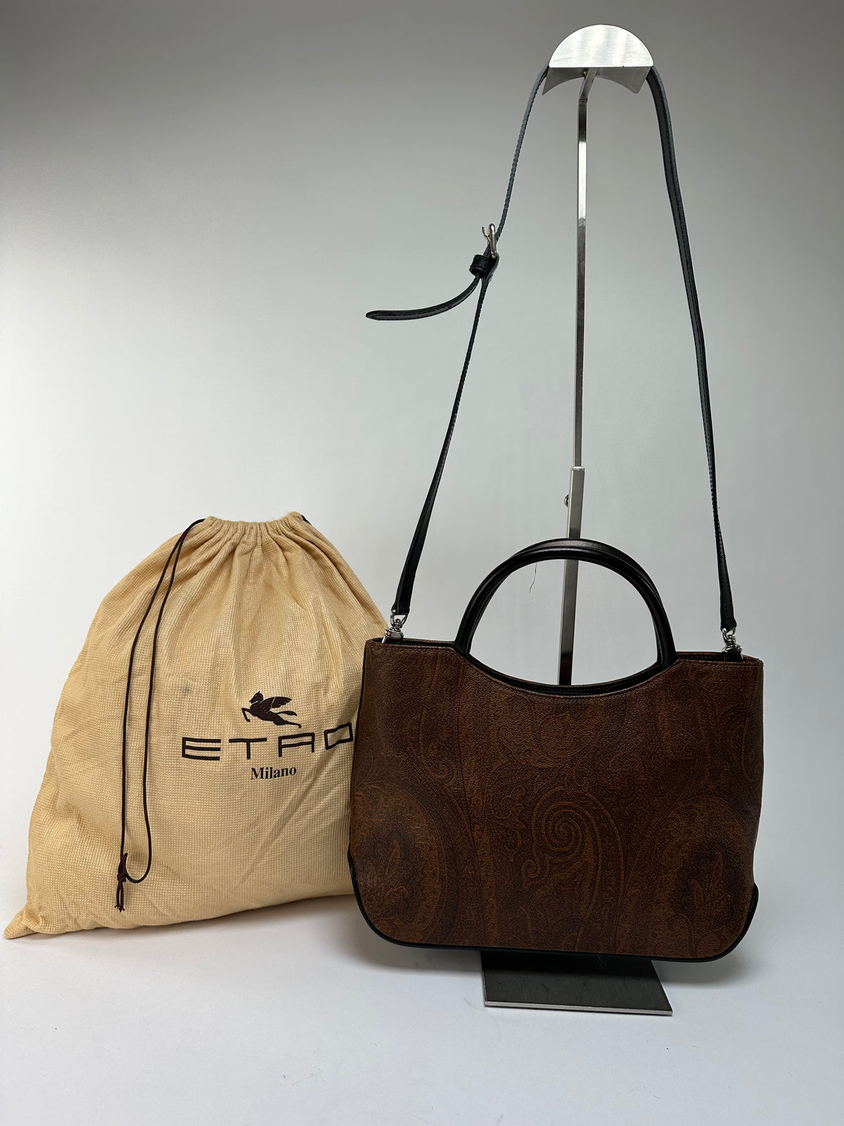 Vintage Etro Paisley Coated Canvas Top-Handle Bag c. Late 2000s Brown Black