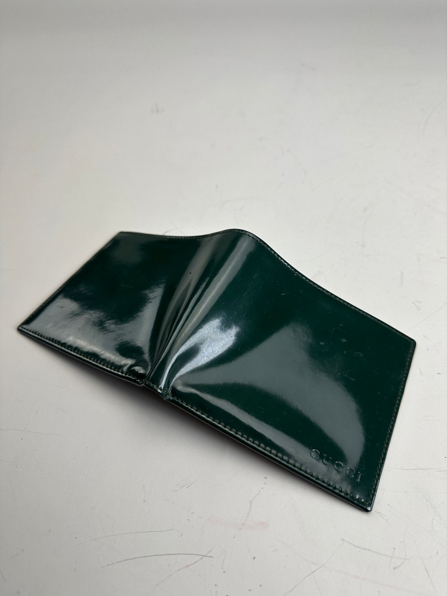 Vintage Gucci Leather Wallet Dark Green Silver