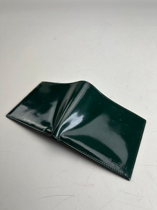 Vintage Gucci Leather Wallet Dark Green Silver