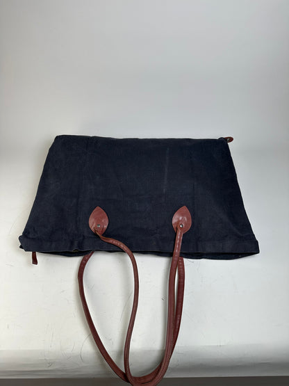 Vintage Issey Miyake Canvas Leather Trim Tote Navy Brown