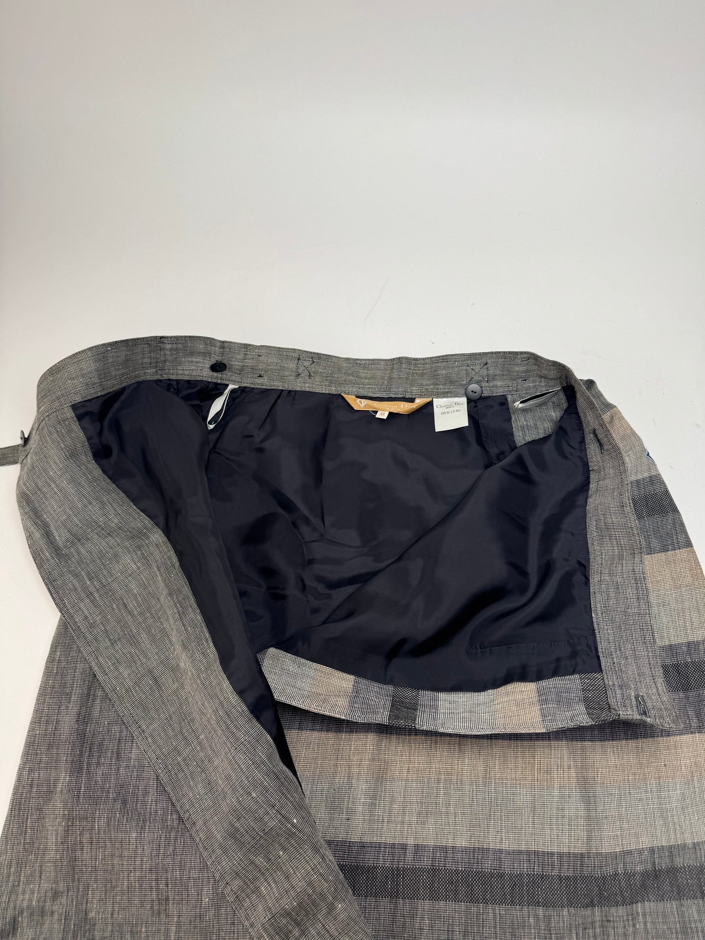 Vintage Dior Asymetric Checked Wool Skirt M Grey