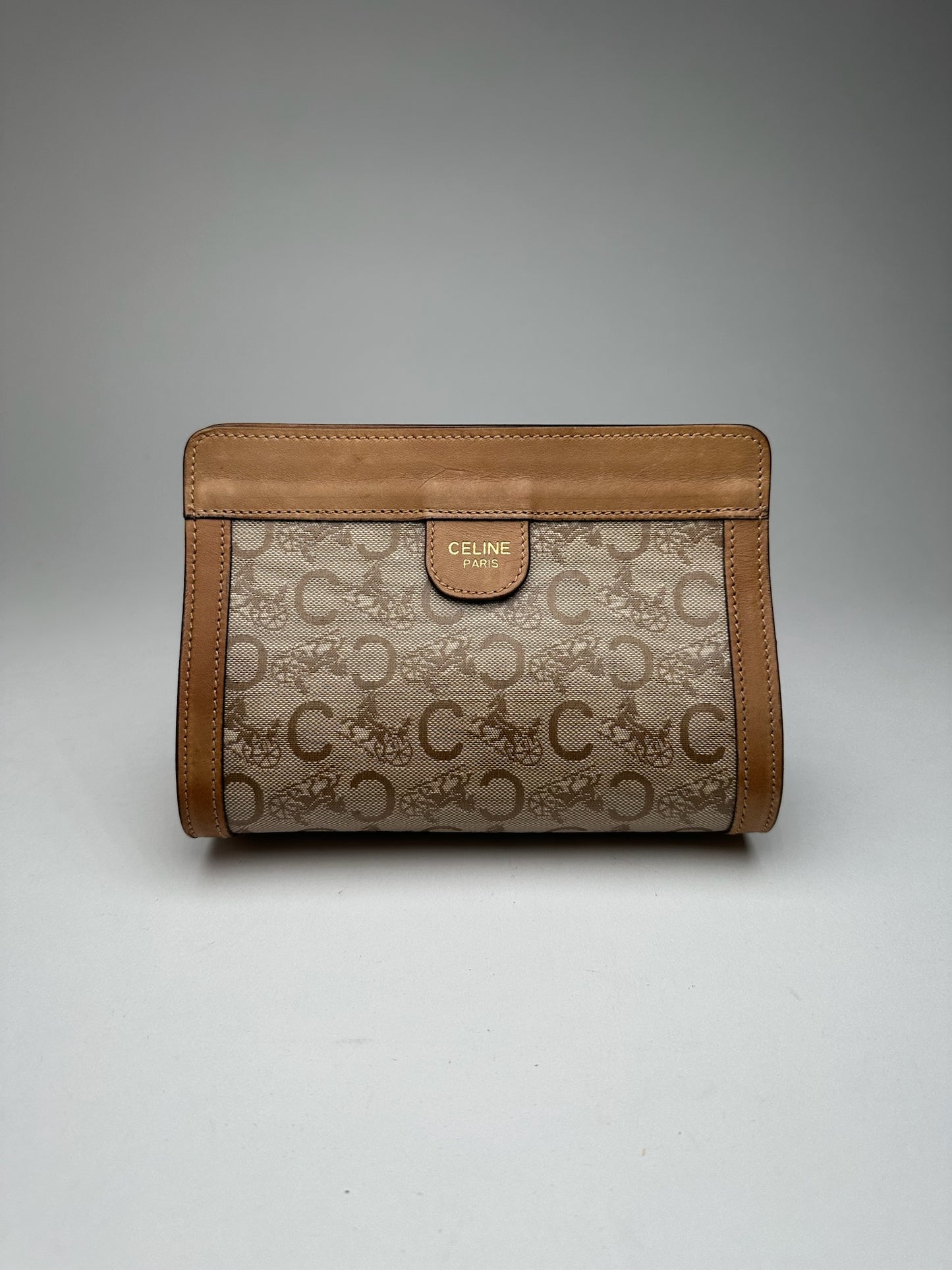 Vintage Celine Paris Triomphe clutch beige brown