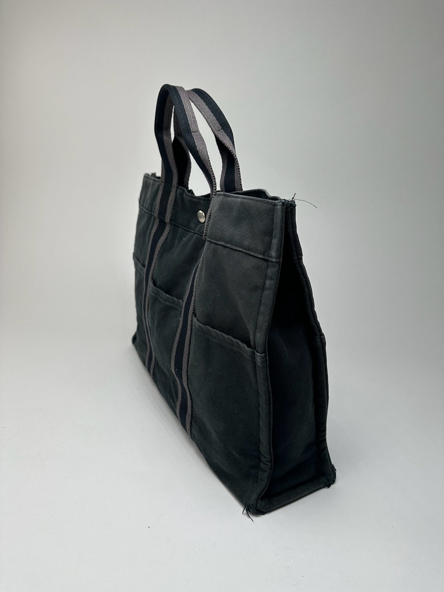 Vintage Hermes Cotton Shopper Bag Black