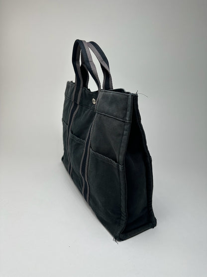 Vintage Hermes Cotton Shopper Bag Black