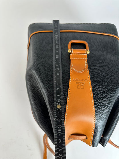 Vintage Courrèges AC Logo Leather Bucket Bag Black Cognac