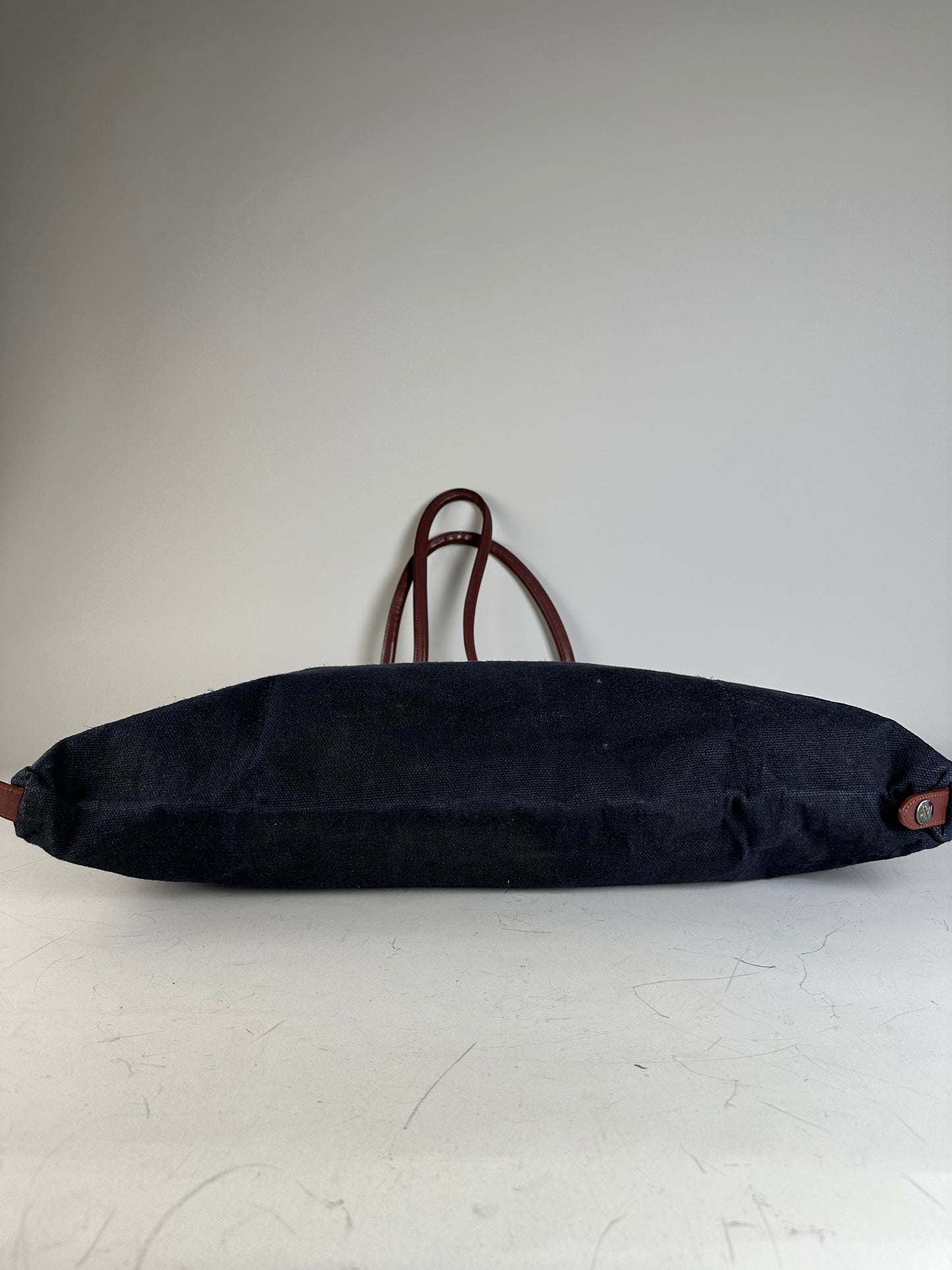 Vintage Issey Miyake Canvas Leather Trim Tote Navy Brown