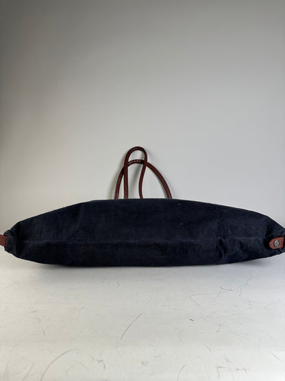 Vintage Issey Miyake Canvas Leather Trim Tote Navy Brown