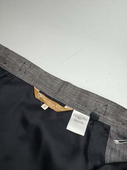 Vintage Dior Asymetric Checked Wool Skirt M Grey