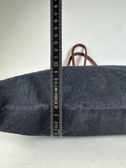 Vintage Issey Miyake Canvas Leather Trim Tote Navy Brown