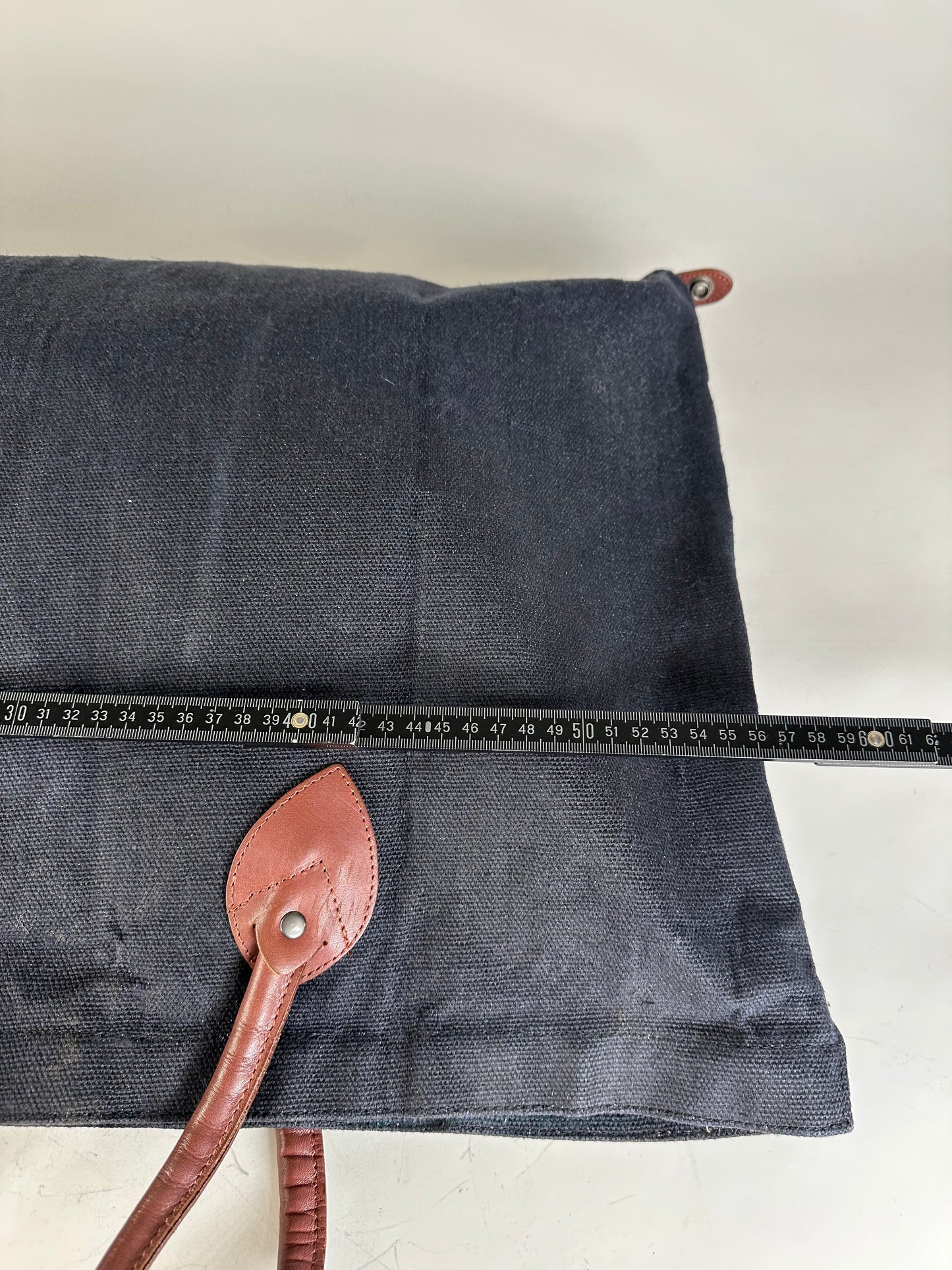 Vintage Issey Miyake Canvas Leather Trim Tote Navy Brown