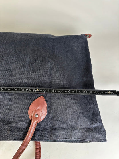Vintage Issey Miyake Canvas Leather Trim Tote Navy Brown