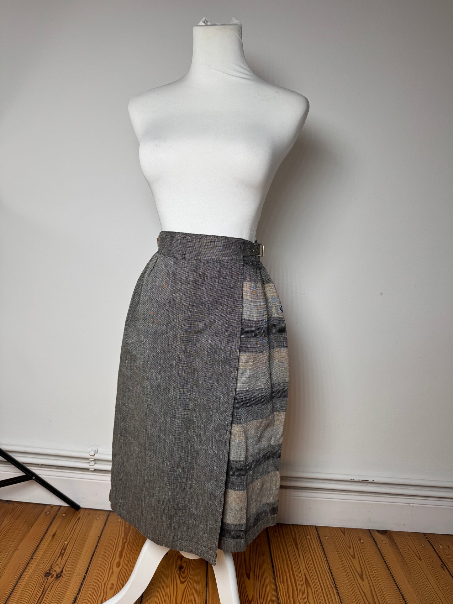 Vintage Dior Asymetric Checked Wool Skirt M Grey