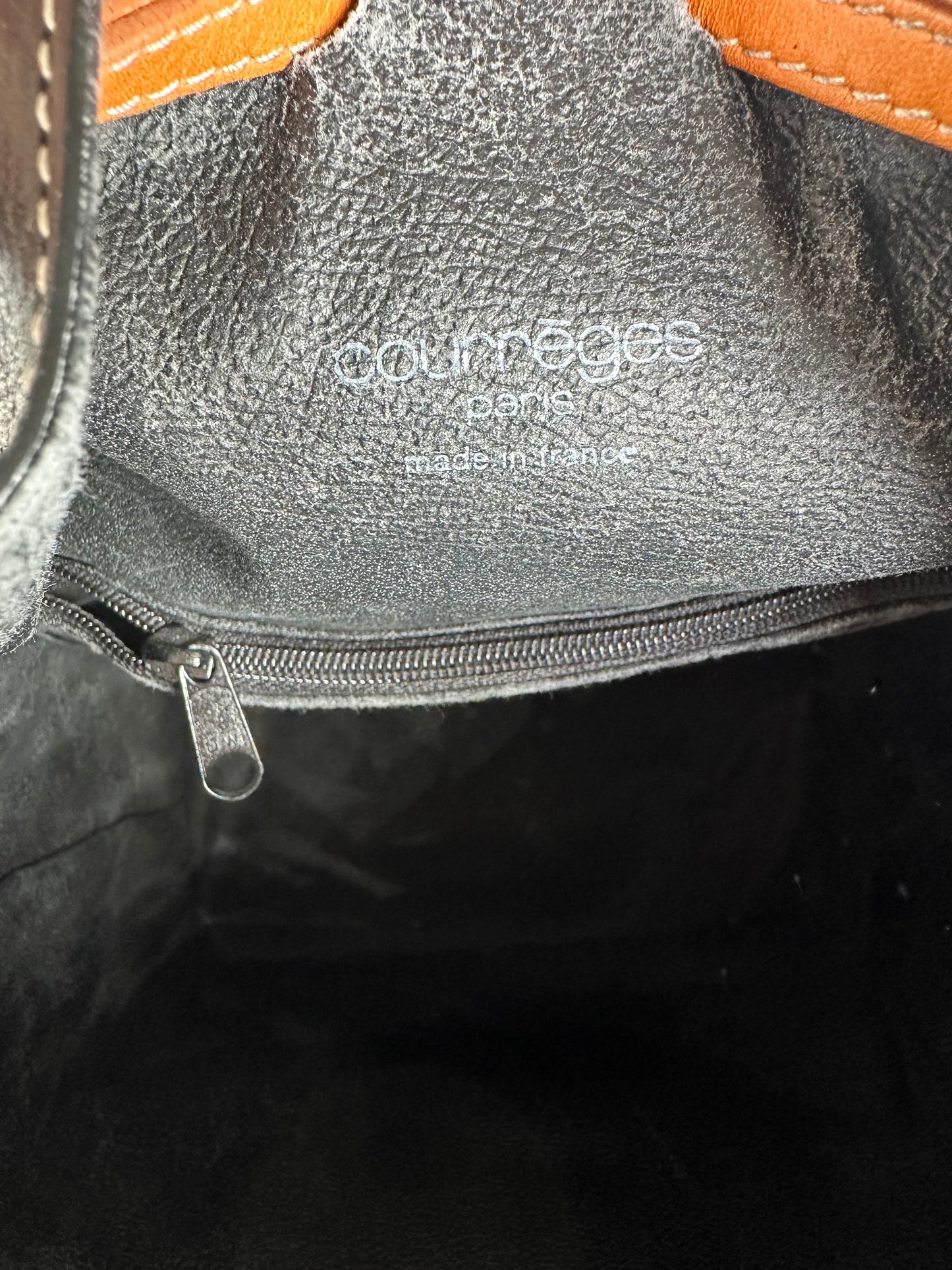 Vintage Courrèges AC Logo Leather Bucket Bag Black Cognac