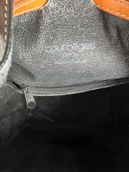 Vintage Courrèges AC Logo Leather Bucket Bag Black Cognac