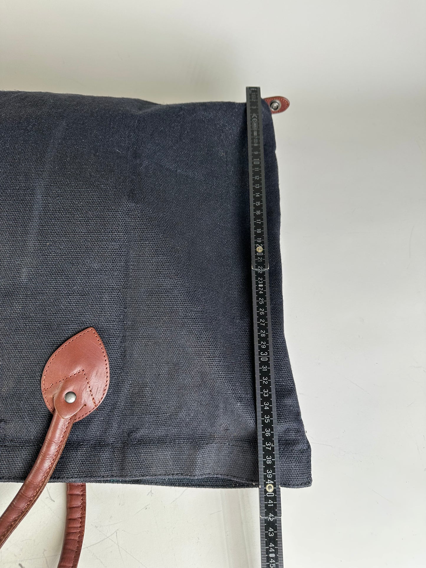 Vintage Issey Miyake Canvas Leather Trim Tote Navy Brown