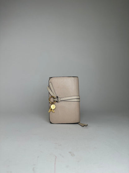 Vintage Chloé Alphabet Grained Leather Compact Wallet Nude