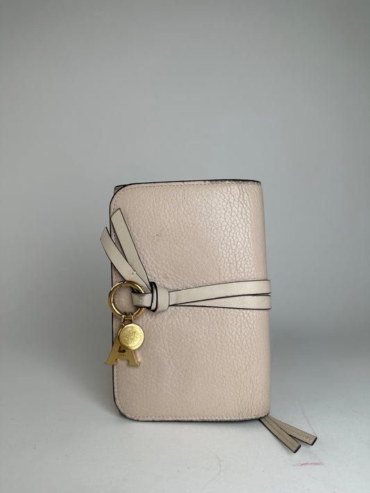 Vintage Chloé Alphabet Grained Leather Compact Wallet Nude