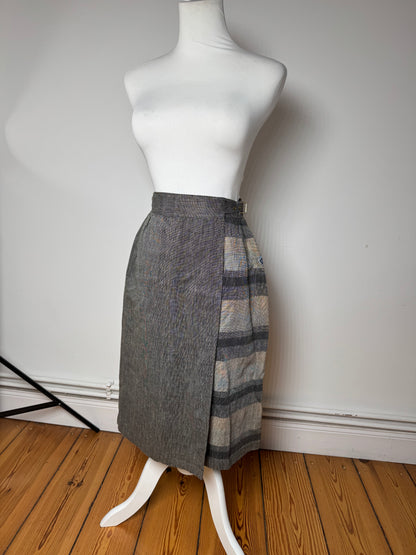 Vintage Dior Asymetric Checked Wool Skirt M Grey