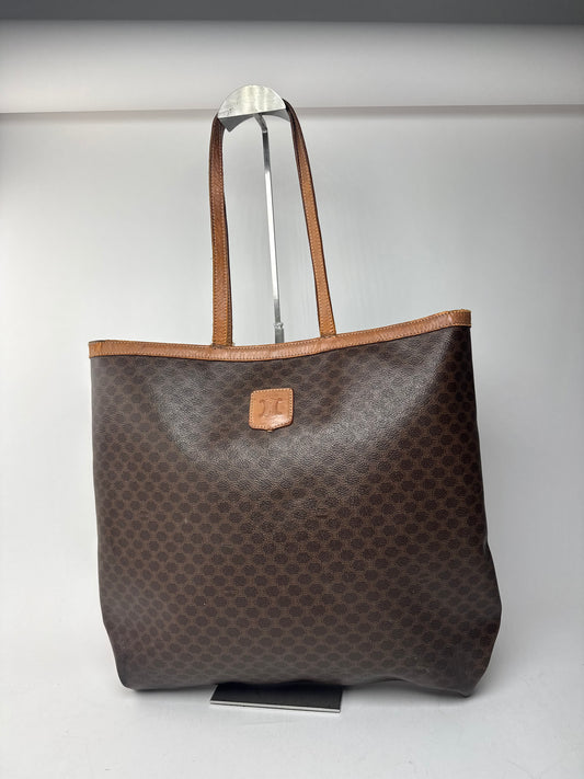 Grand sac vintage Celine Paris en cuir monogramme marron