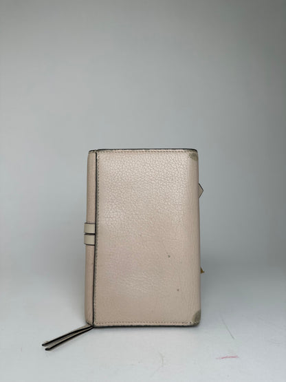 Vintage Chloé Alphabet Grained Leather Compact Wallet Nude