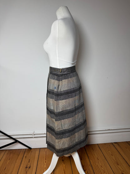 Vintage Dior Asymetric Checked Wool Skirt M Grey