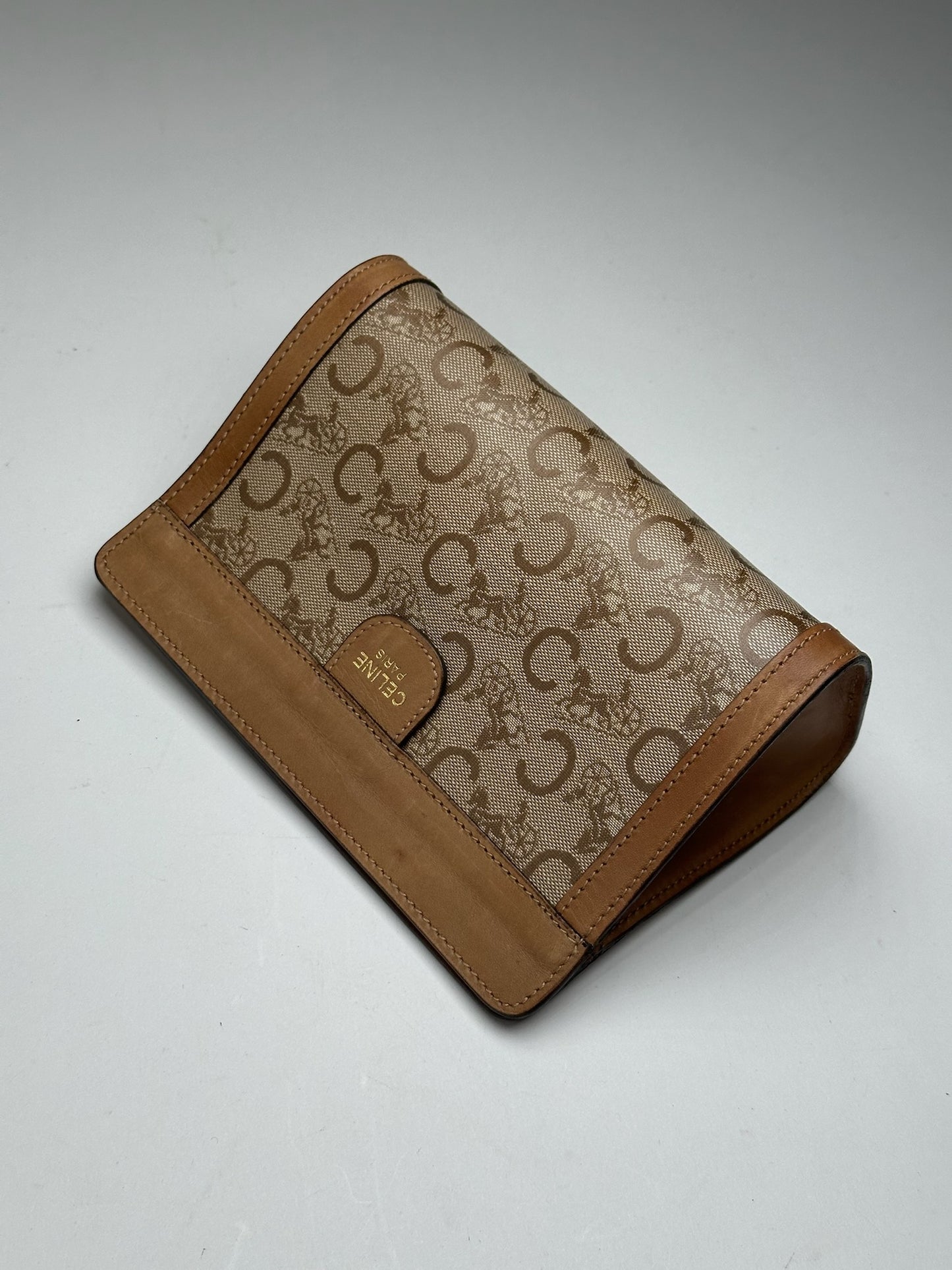 Vintage Celine Paris Triomphe clutch beige brown