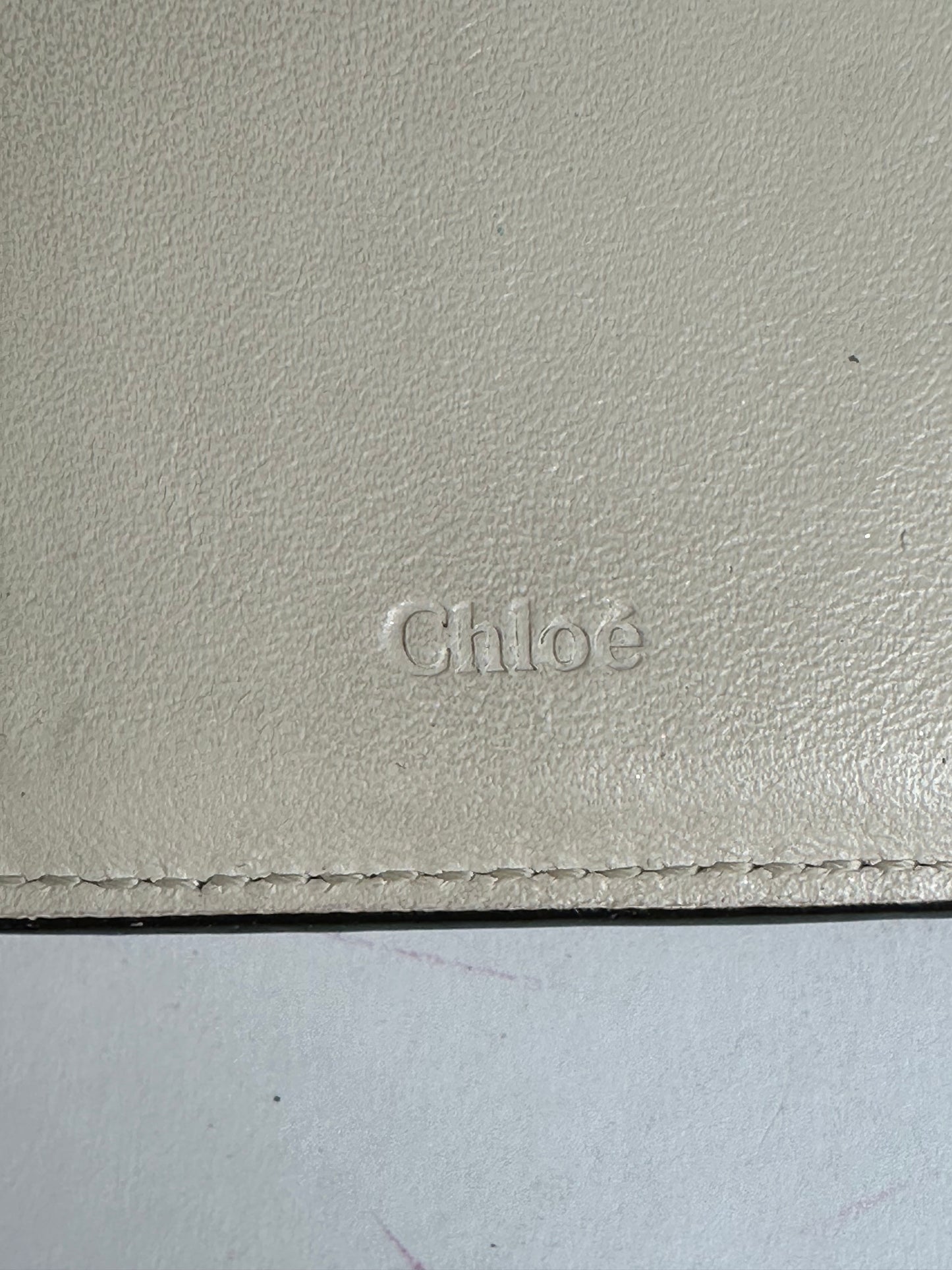 Vintage Chloé Alphabet Grained Leather Compact Wallet Nude