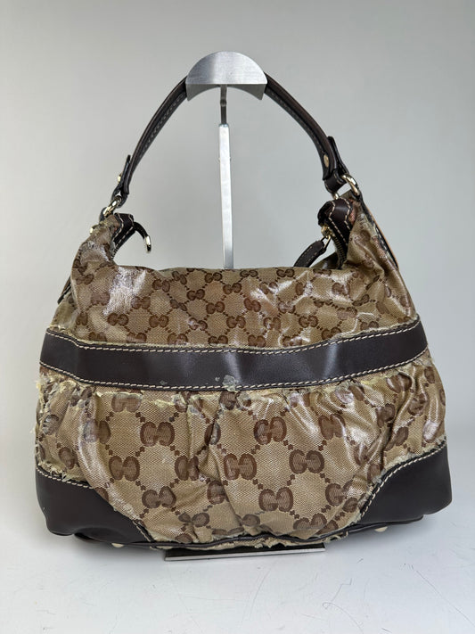 Vintage Gucci GG Canvas Shoulder Bag Early 2000s Beige Brown