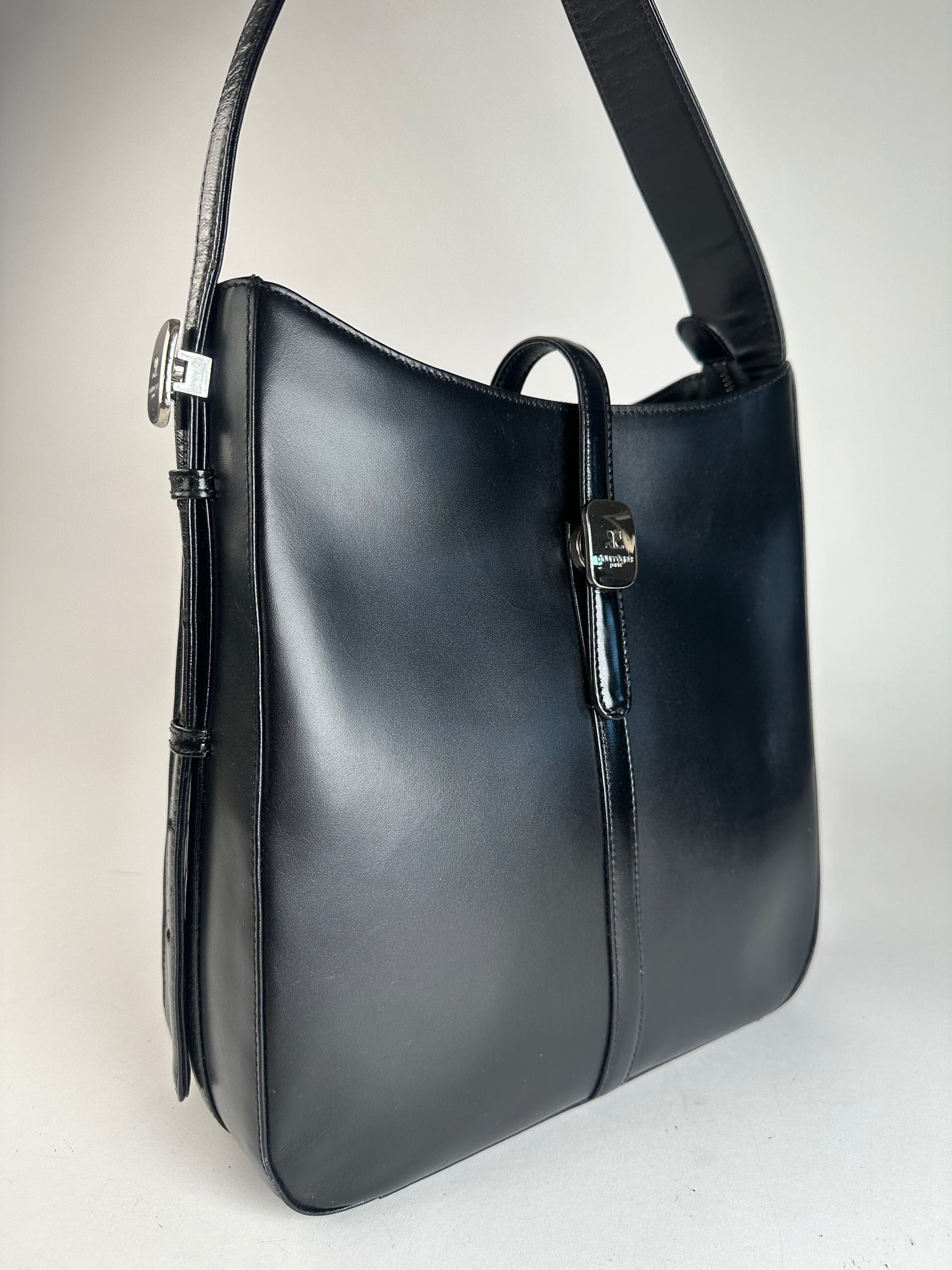 Vintage Courreges Leather Handbag Black