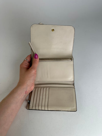 Vintage Chloé Alphabet Grained Leather Compact Wallet Nude