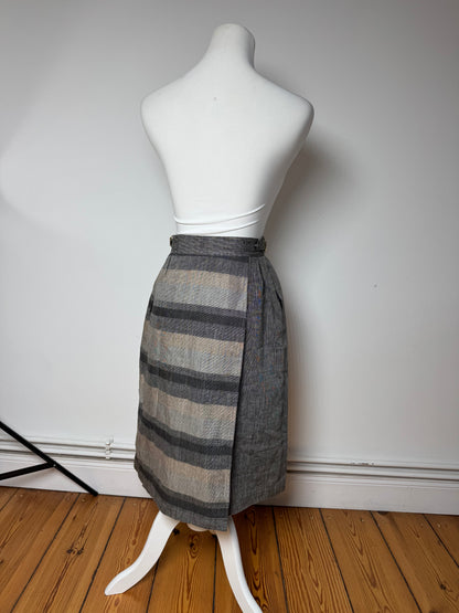Vintage Dior Asymetric Checked Wool Skirt M Grey