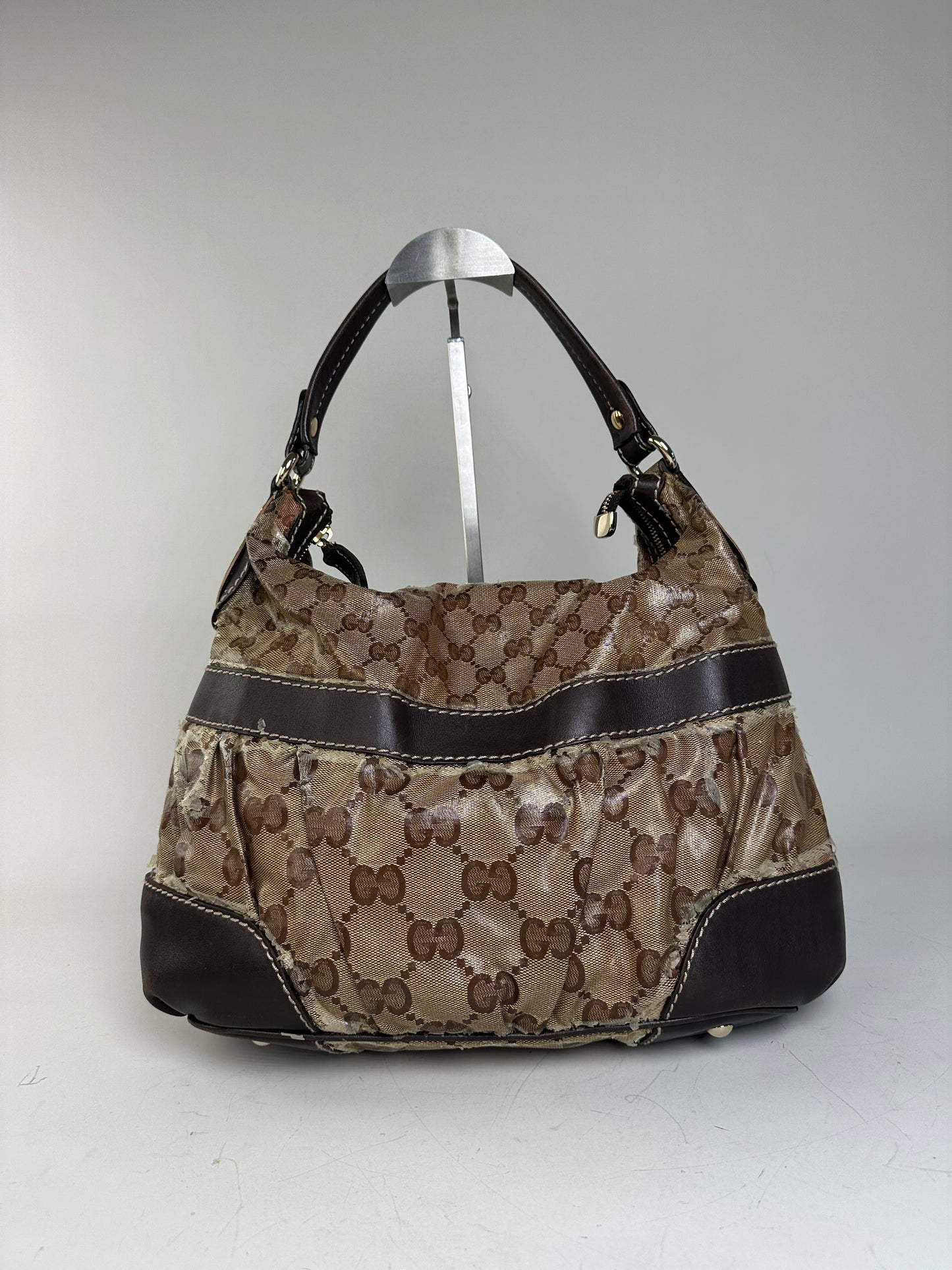 Vintage Gucci GG Monogram Canvas Shoulder Bag Beige Brown