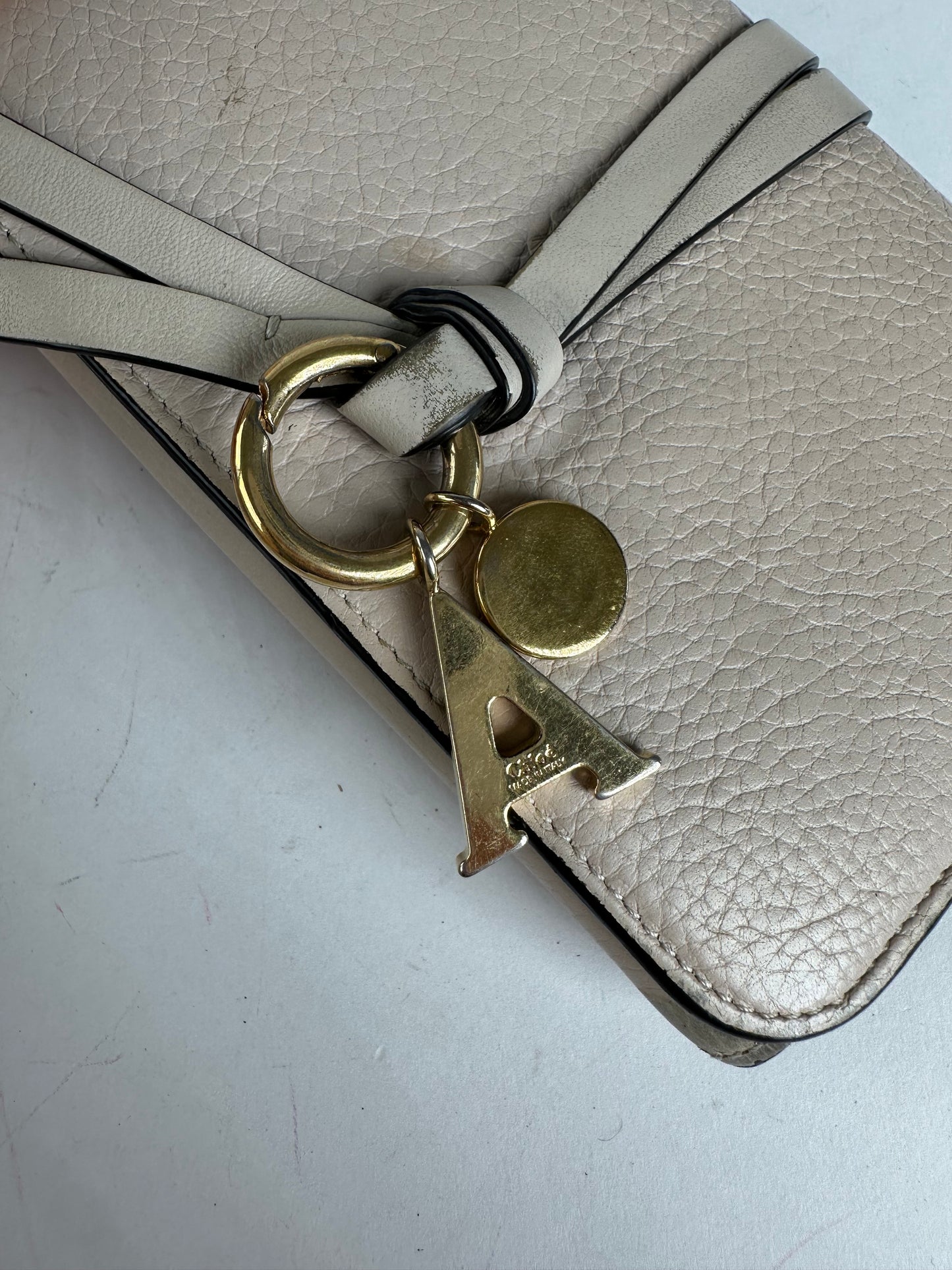 Vintage Chloé Alphabet Grained Leather Compact Wallet Nude