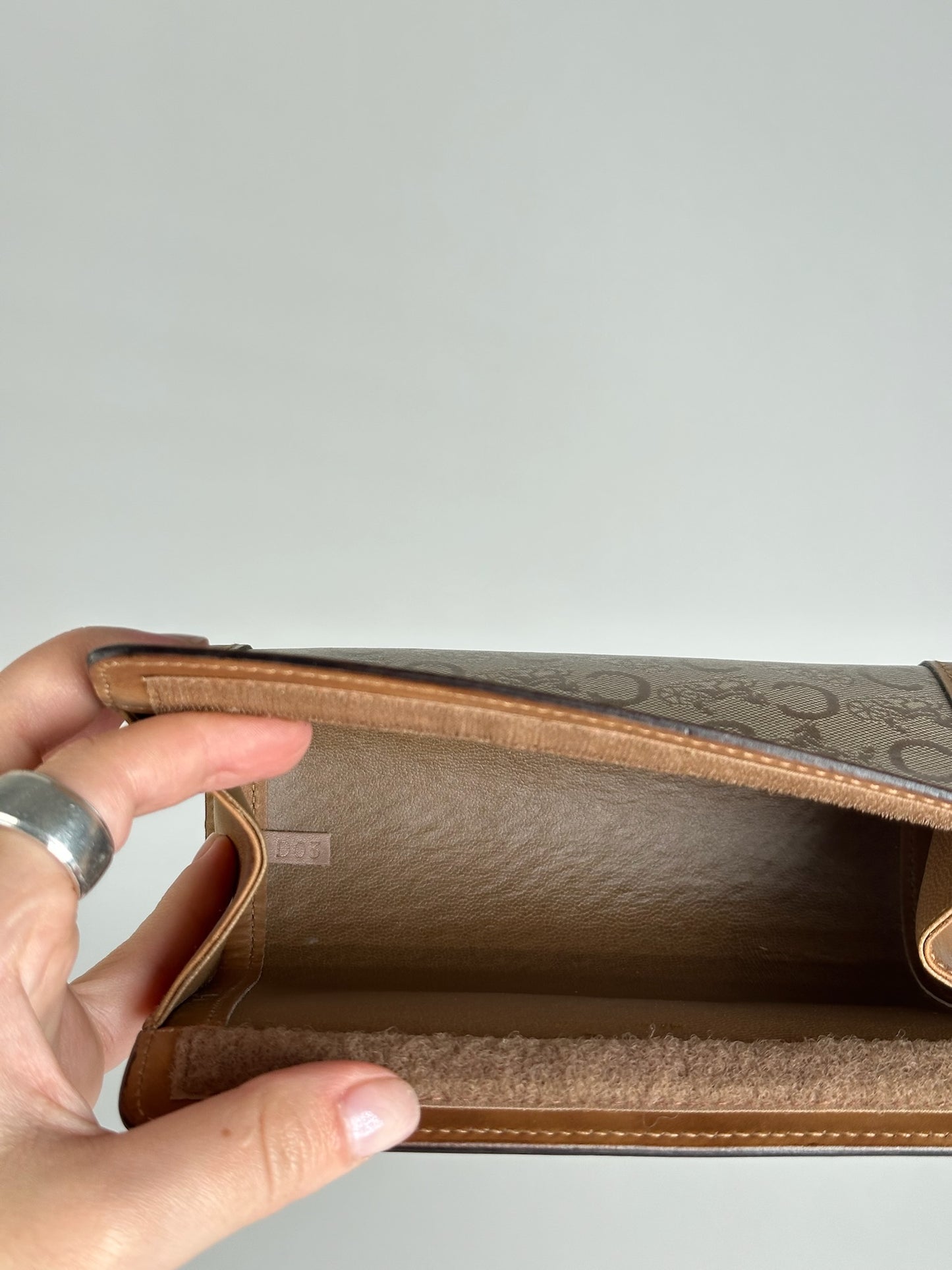 Vintage Celine Paris Triomphe clutch beige brown