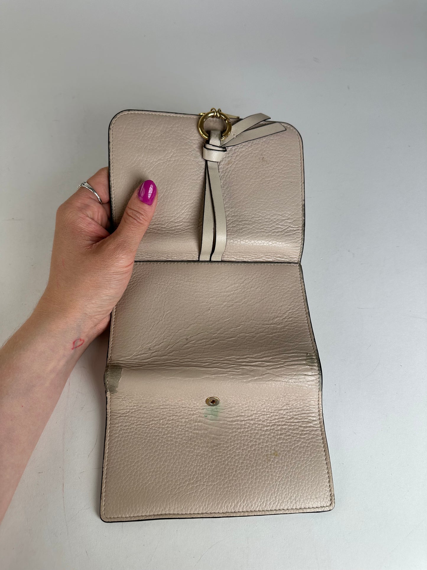 Vintage Chloé Alphabet Grained Leather Compact Wallet Nude