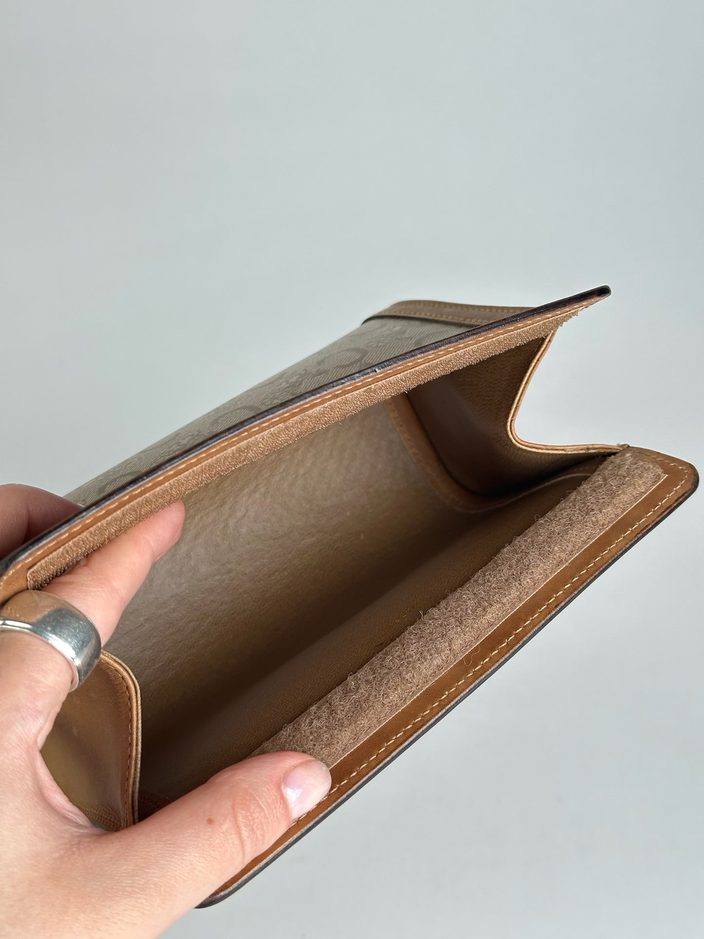 Vintage Celine Paris Triomphe clutch beige brown