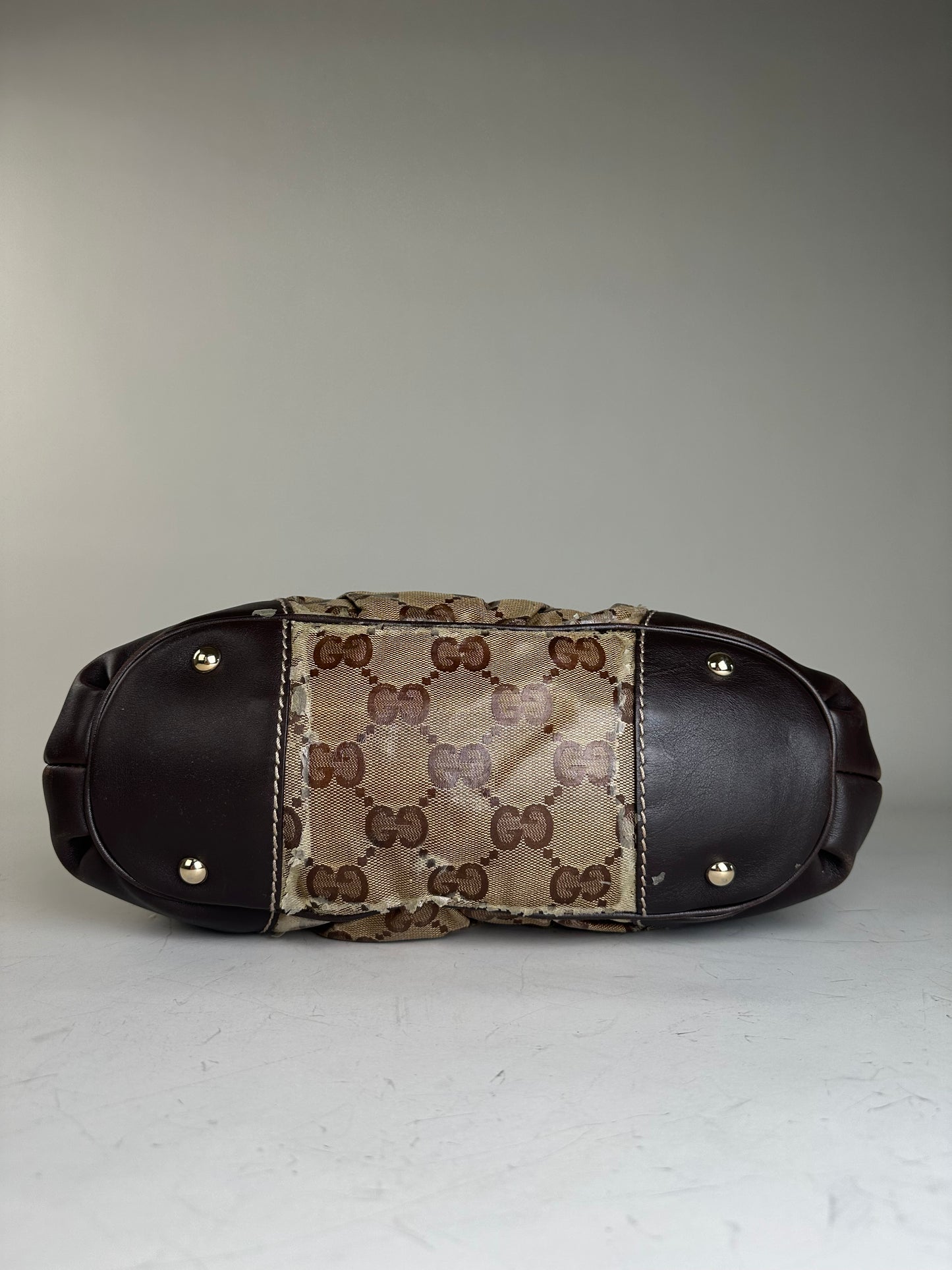Vintage Gucci GG Monogram Canvas Shoulder Bag Beige Brown