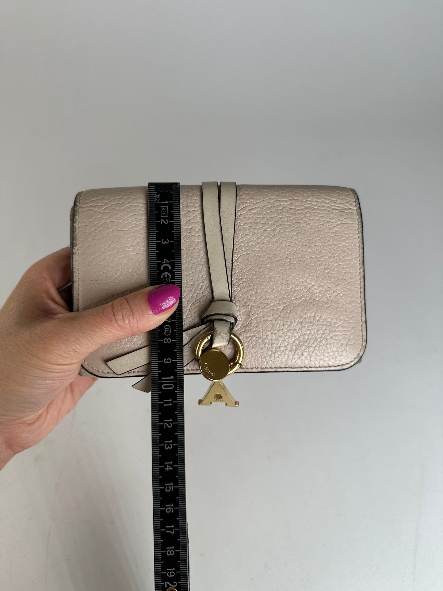 Vintage Chloé Alphabet Grained Leather Compact Wallet Nude