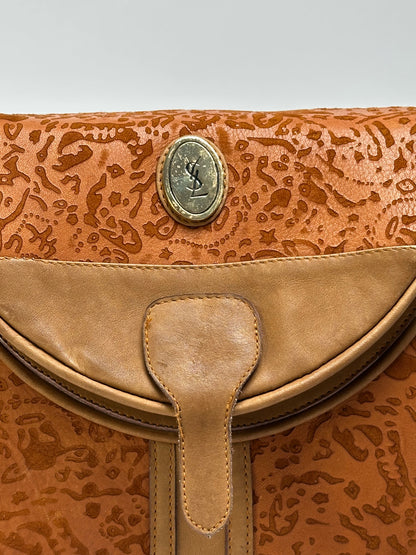 Vintage Yves Saint Laurent Embossed Leather Flap Crossbody Late 1970s Burnt Orange